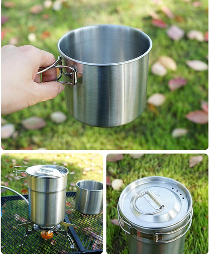 Camping Cook Set, Stainless Steel Cooking Set, Folding Gear, Compact Outdoor Cookware Kit for Hiking, Picnic, Fishing, Backpacking, Travel, Bushcraft, Car, RV, Beach, Home