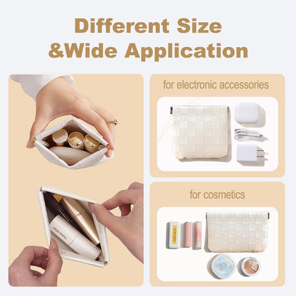Easyplum 2PCS Leather Pocket Cosmetic Bag for Purse,Coin Purse Lipstick Cosmetic Accessories Organizer, Travel Kit Storage Pouch,Waterproof Portable No Zipper Self-closing Small Makeup Pouch for Women
