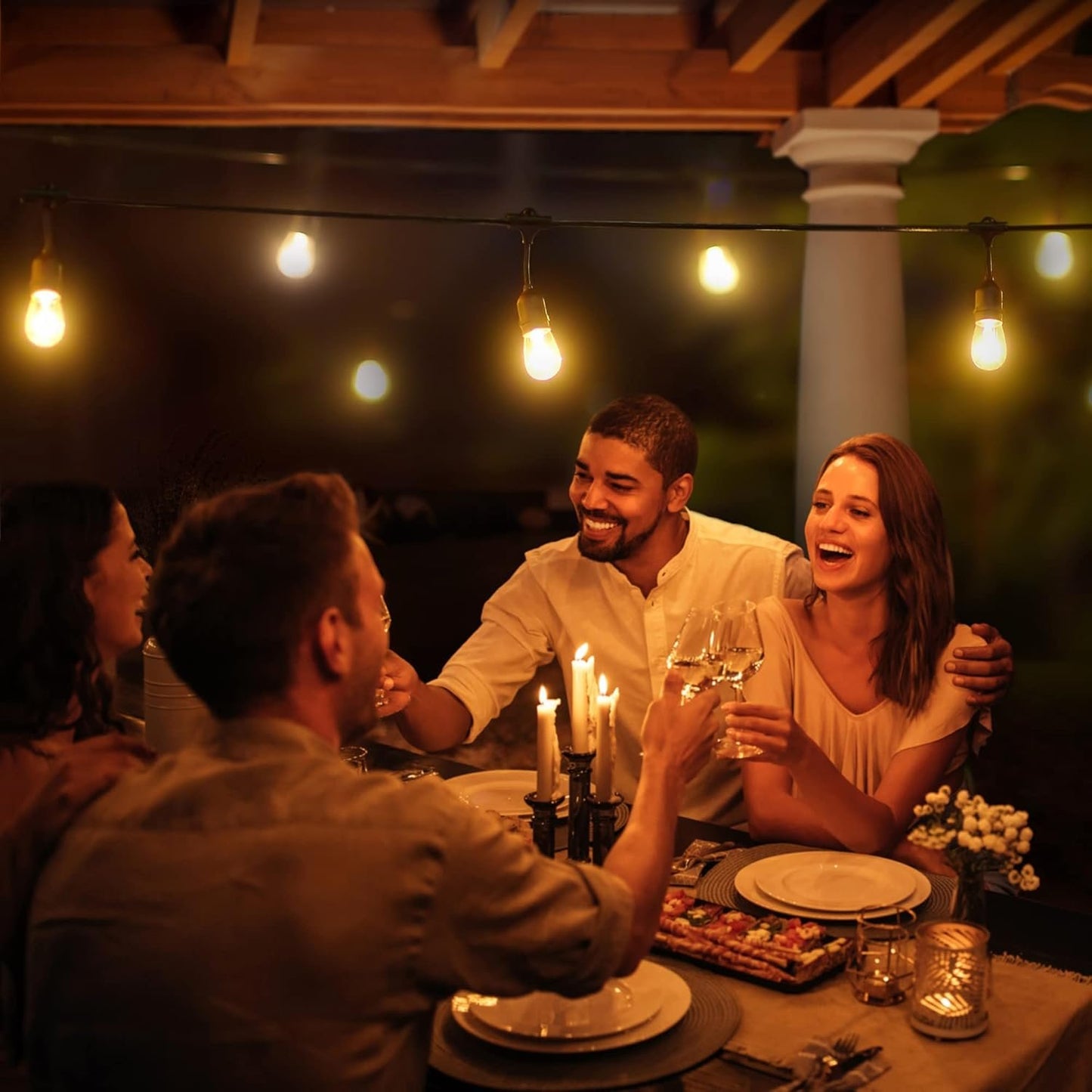 Monster Smart 40ft Bistro+ Patio String Light, Unique Multi-Color/LED Lighting, Indoor/Outdoor, Waterproof, Customizable Via Downloadable App, Compatible with Alexa/Google Assistant/Siri