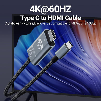 T Tersely USB C to HDMI 4K@60Hz Cable, 2M Type C Thunderbolt 4/3 Braided Nylon Video Adapter for Home Office, for iPhone 16/15 Pro Max Plus, MacBook Pro Air, iPad, Galaxy S25/S24, XPS, iMac