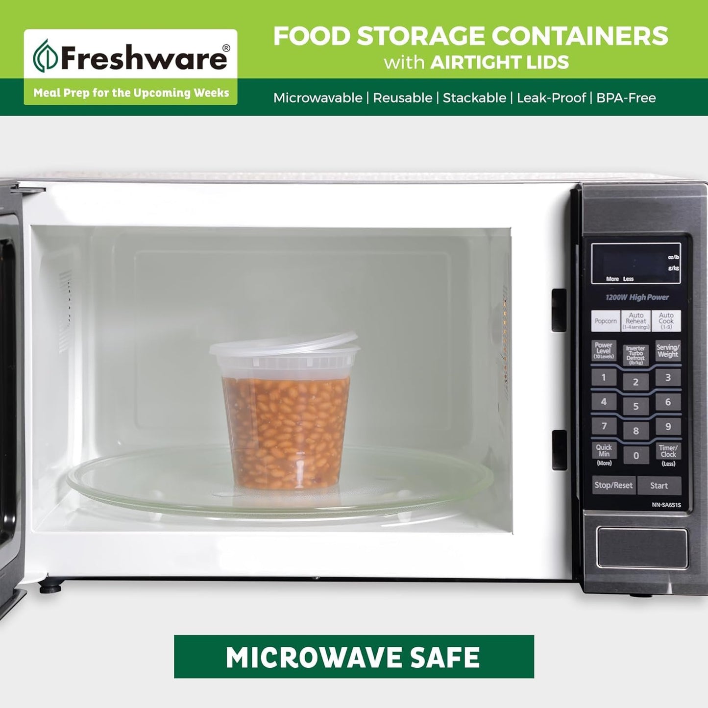 Freshware Food Storage Containers [48 Set] 24 oz Plastic Deli Containers with Lids, Slime, Soup, Meal Prep Containers, BPA Free, Stackable, Leakproof, Microwave/Dishwasher/Freezer Safe