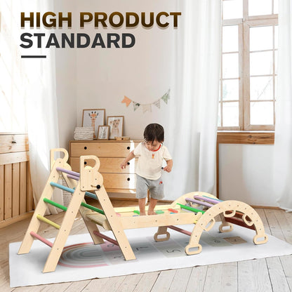 Omebel Pikler Triangle Set, 7 in 1 Foldable Toddler Climbing Toys Wooden Montessori Climbing Set with Arch&Ramp&Ladder Baby Climber Indoor Jungle Gyms for Toddlers Montessori Toys