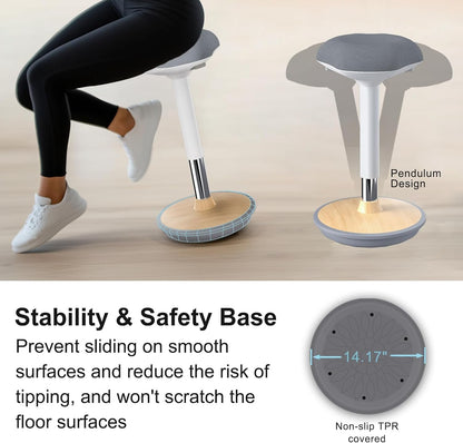 ERGO COLLECT Ergonomic Wobble Stool Chair, Adjustable Height Standing Desk Chair, Swivel Stool with Rocking Motion, Foam Cushion Non-Slip Base, Portable Stool for Home, Office and Classroom, Grey