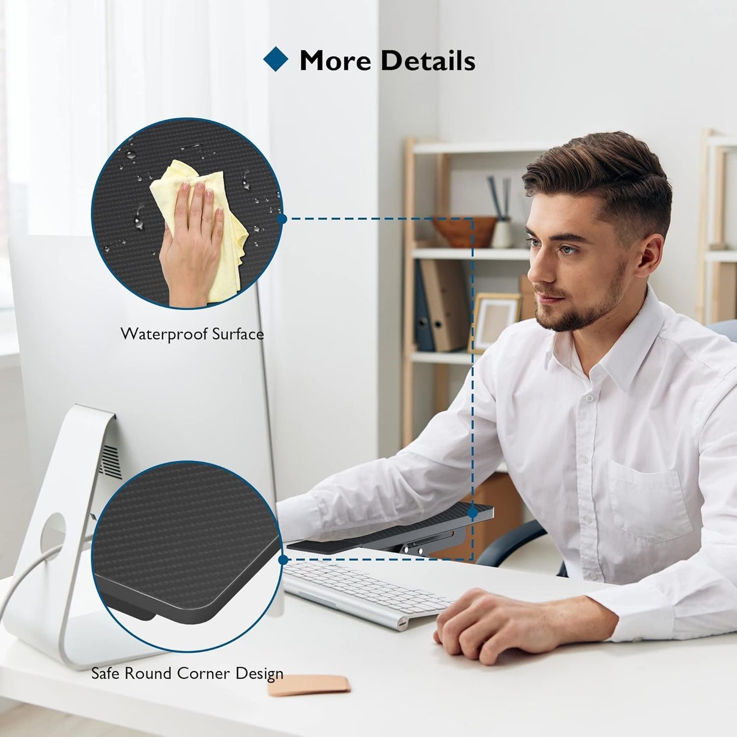 BONTEC Ergonomics Desk Extender Tray, 300x150mm Table Mount Arm Wrist Rest Shelf, 90° Foldable Elbow Arm Support, Clamp on Computer Arm Rest for Desk, Suitable for Office Home Use