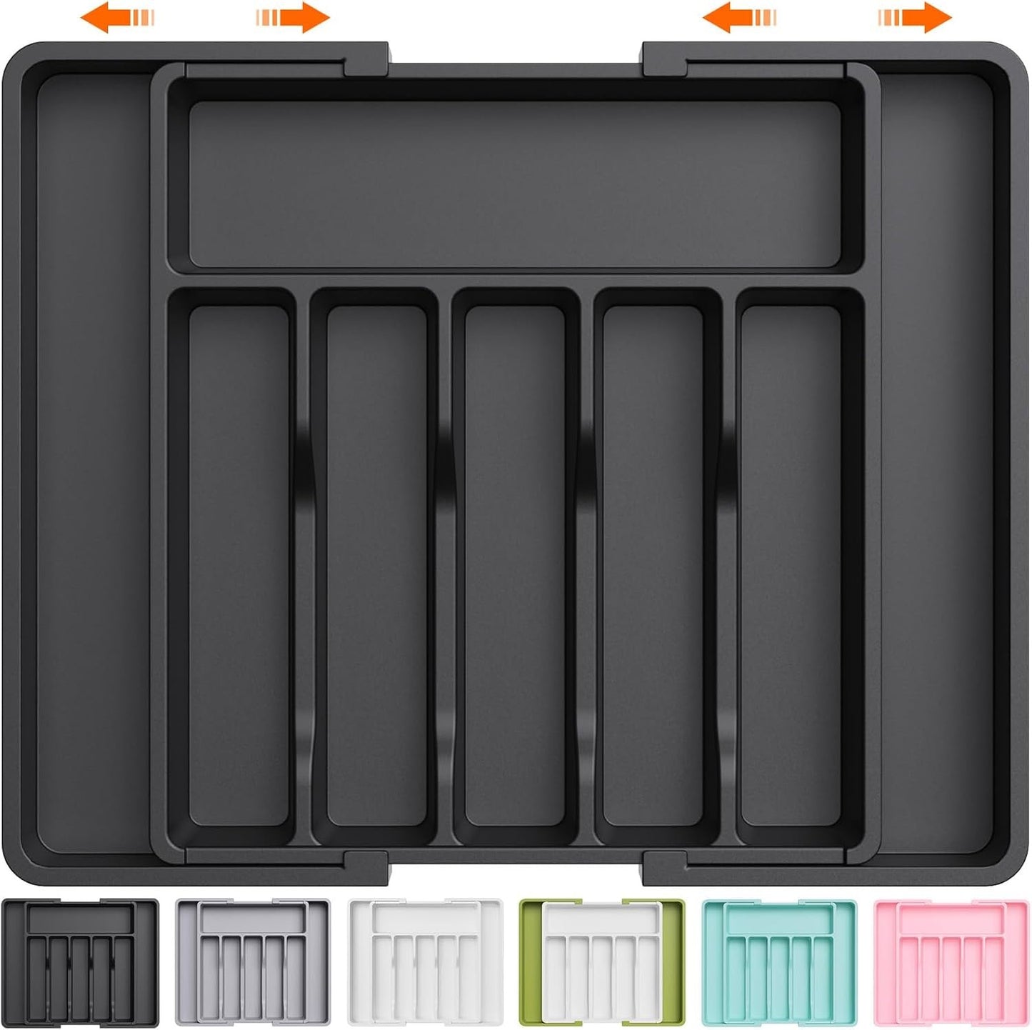 Lifewit Cutlery Drawer Organiser, Expandable Utensil Tray for Kitchen, Adjustable Silverware and Flatware Holder, Compact Plastic Storage for Spoons Forks Knives, Large, Black