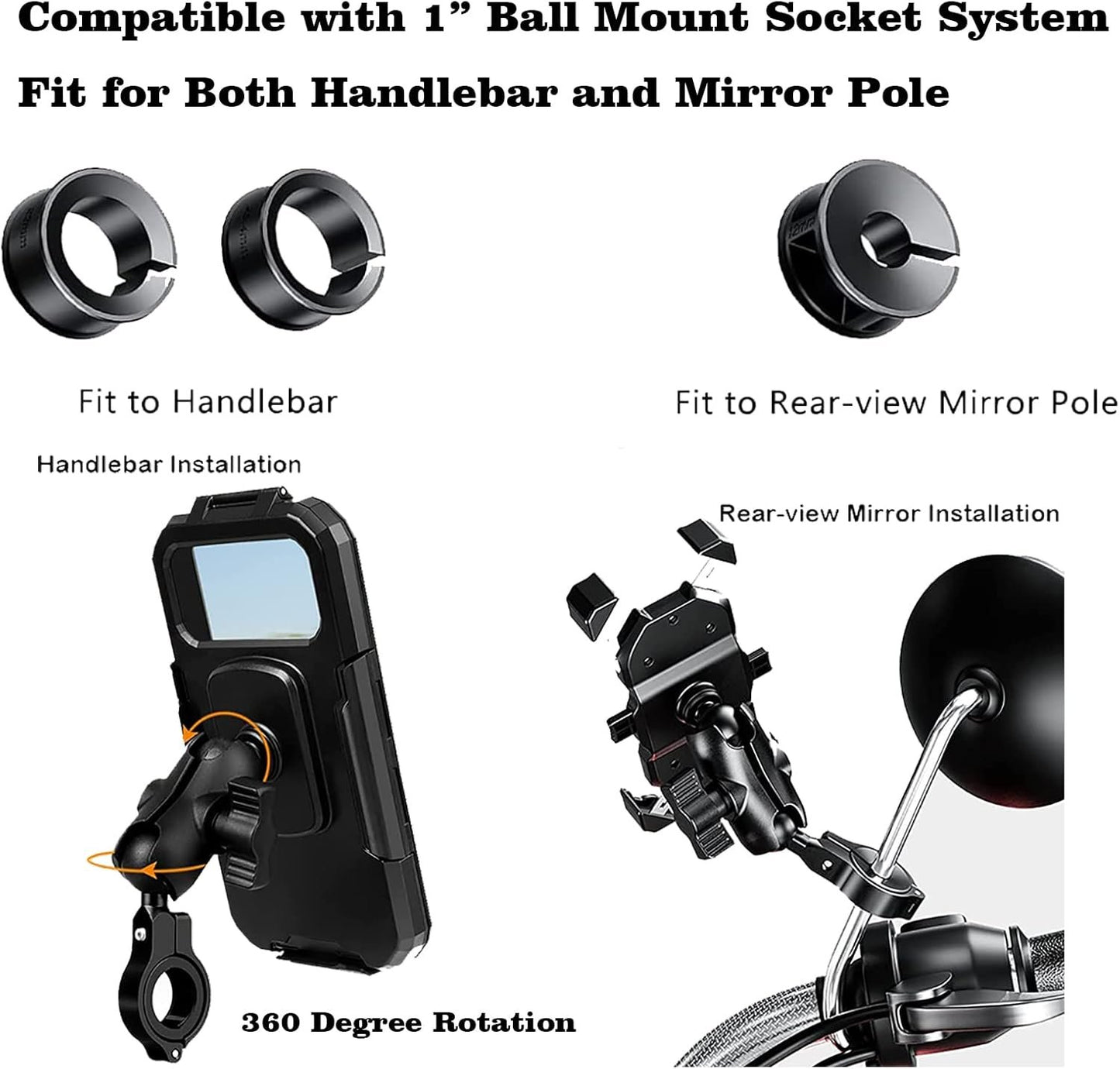 1'' Ball Mount Accessories Compatible with RAM Mounts/Double Socket arms(R3*2), Black2, 1.42*1.1*0.71