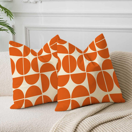Orange Mid Century Pillow Covers 70s 80s Retro Throw Pillow Covers Morden Abstract geometric Decorative Square Cushion Case for Sofa Bedroom Car 18x18 Inch