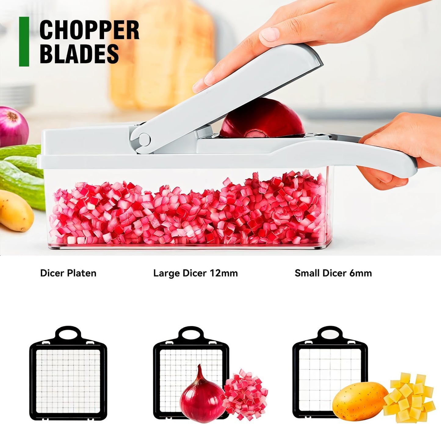Billord Vegetable Chopper - 18in1 Professional Onion Chopper & Spiraizer with Container, Food Cutter Fruit Slicer, Kitchen Gadgets & Accessories or Salad Potato Carrot Garlic, Vegetable Cutter Tools