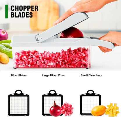 Billord Vegetable Chopper - 18in1 Professional Onion Chopper & Spiraizer with Container, Food Cutter Fruit Slicer, Kitchen Gadgets & Accessories or Salad Potato Carrot Garlic, Vegetable Cutter Tools
