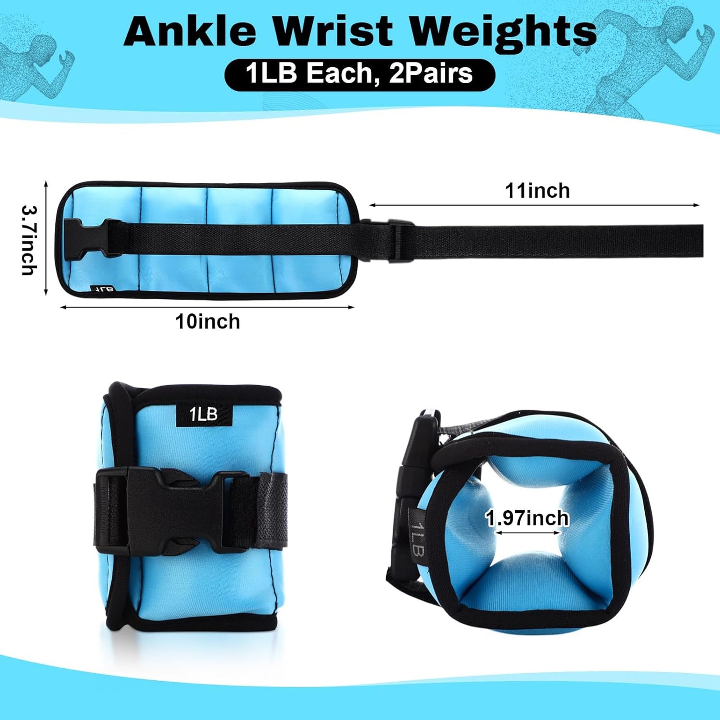 Hollowfly 2 Pairs Ankle Wrist Weights for Dry Land or Aquatic Exercise Aqua Cuffs Aqua Aerobics Fitness Bands for Ankle and Wrist Adjustable Weights for Swimming Pool Workout Equipment 1lb Each