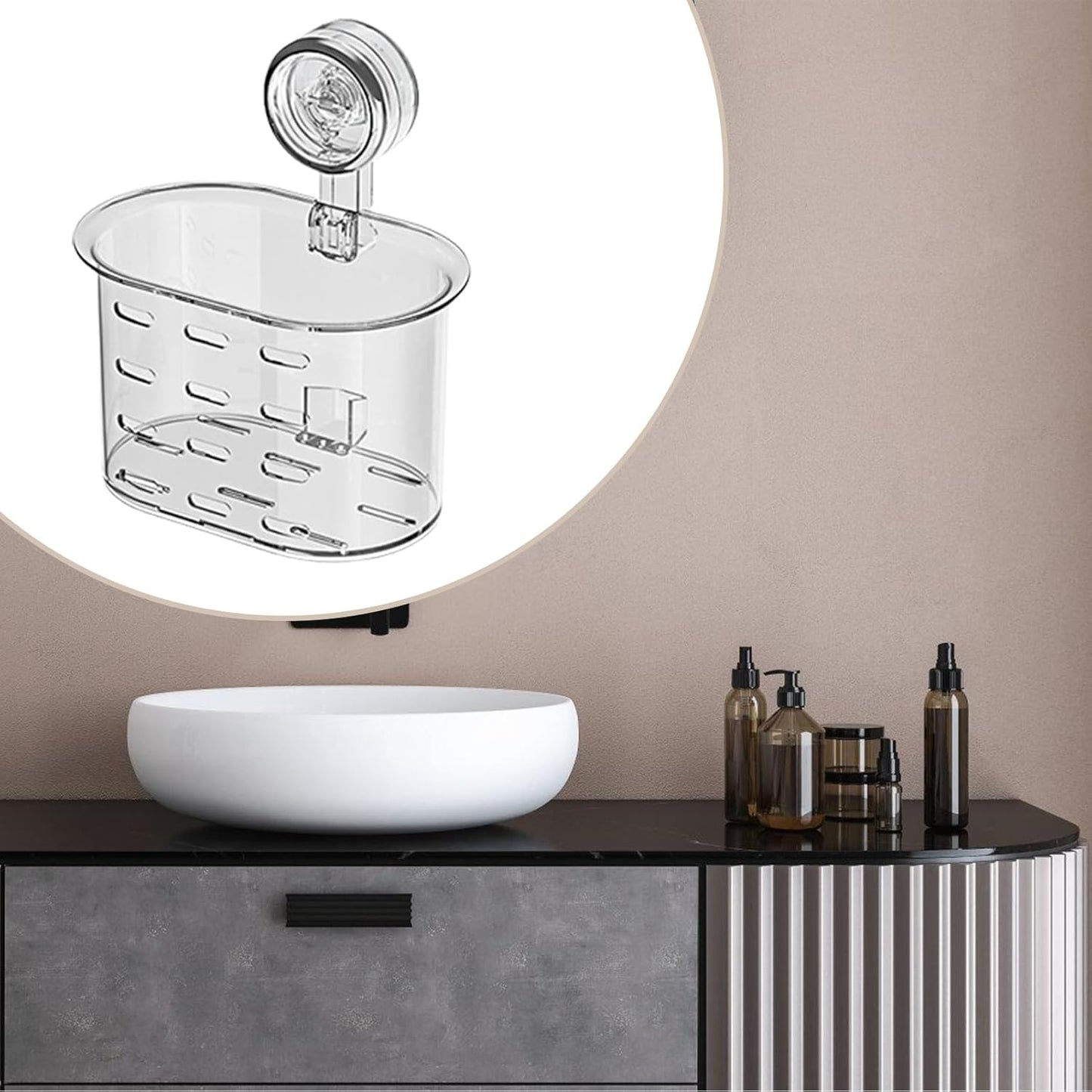 Buhyujkm Bathroom Shower Organizer, Wall Shelf Storage Box, Removable Clear Holder with Suction Cups, No-Drill Mount Design for Toiletries, Cosmetics, Tissue Storage, 4.25x6.54x7.28 Inches