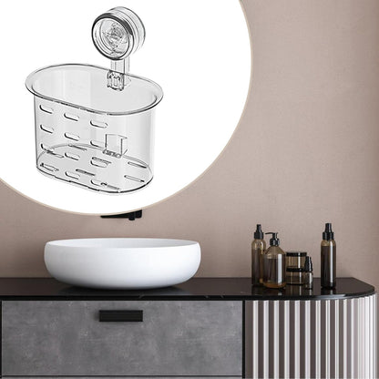 Buhyujkm Bathroom Shower Organizer, Wall Shelf Storage Box, Removable Clear Holder with Suction Cups, No-Drill Mount Design for Toiletries, Cosmetics, Tissue Storage, 4.25x6.54x7.28 Inches