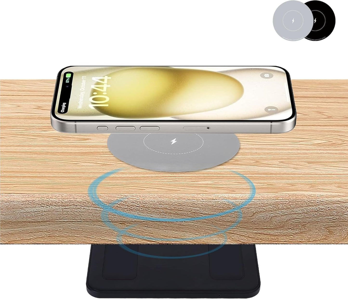 NiiTTER 50mm Under-Desk Wireless Charger, Invisible Wireless Charger, Under-Counter Wireless Charging for iPhone 16/15/14/13/12/ Wireless Phones (Adapter Included)