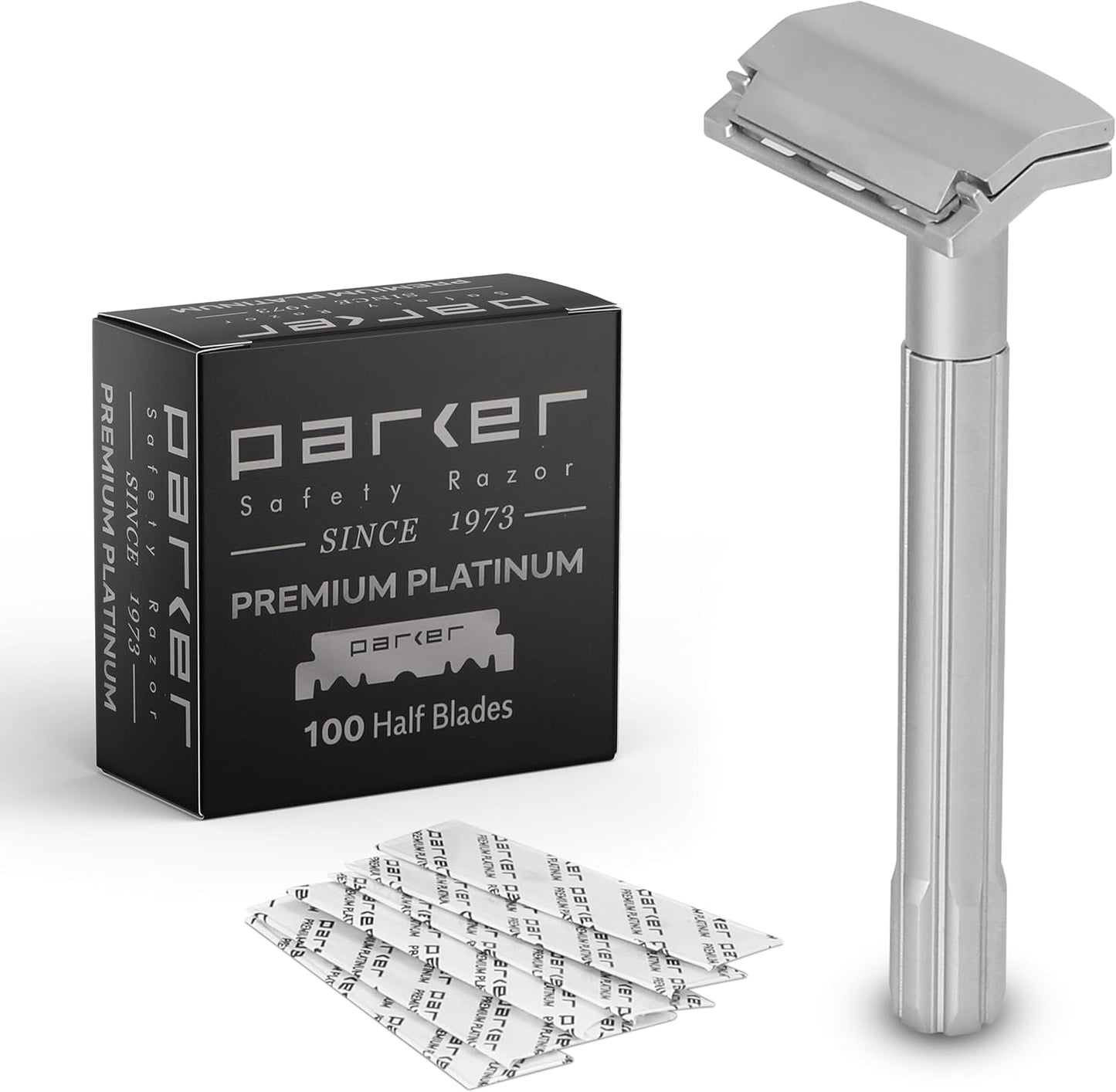 Parker SoloEdge Single Edge Safety Razor with 100 Parker Platinum Single Edge Razor Blades Included