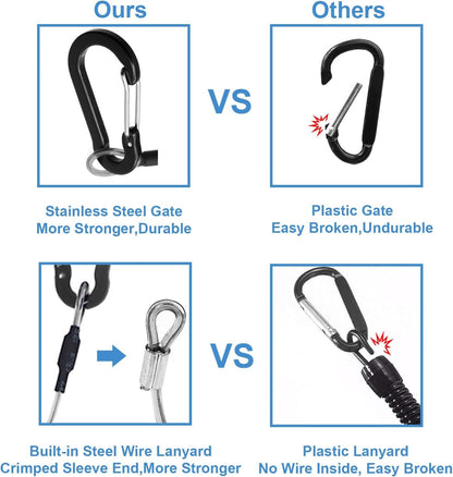 Lix&Rix Coiled Lanyards with Carabiner, Ring and Quick Release Detachable Buckle for Fishing Equipment Keys, Cards, Tools