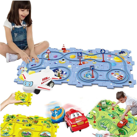 Children's Educational Puzzle Track Car Play Set - 2024 New DIY Assembling Electric Trolley, Puzzle Track Play with Vehicles Battery-Operated, Thinking Educational Toys for Kids 3+ (Space)