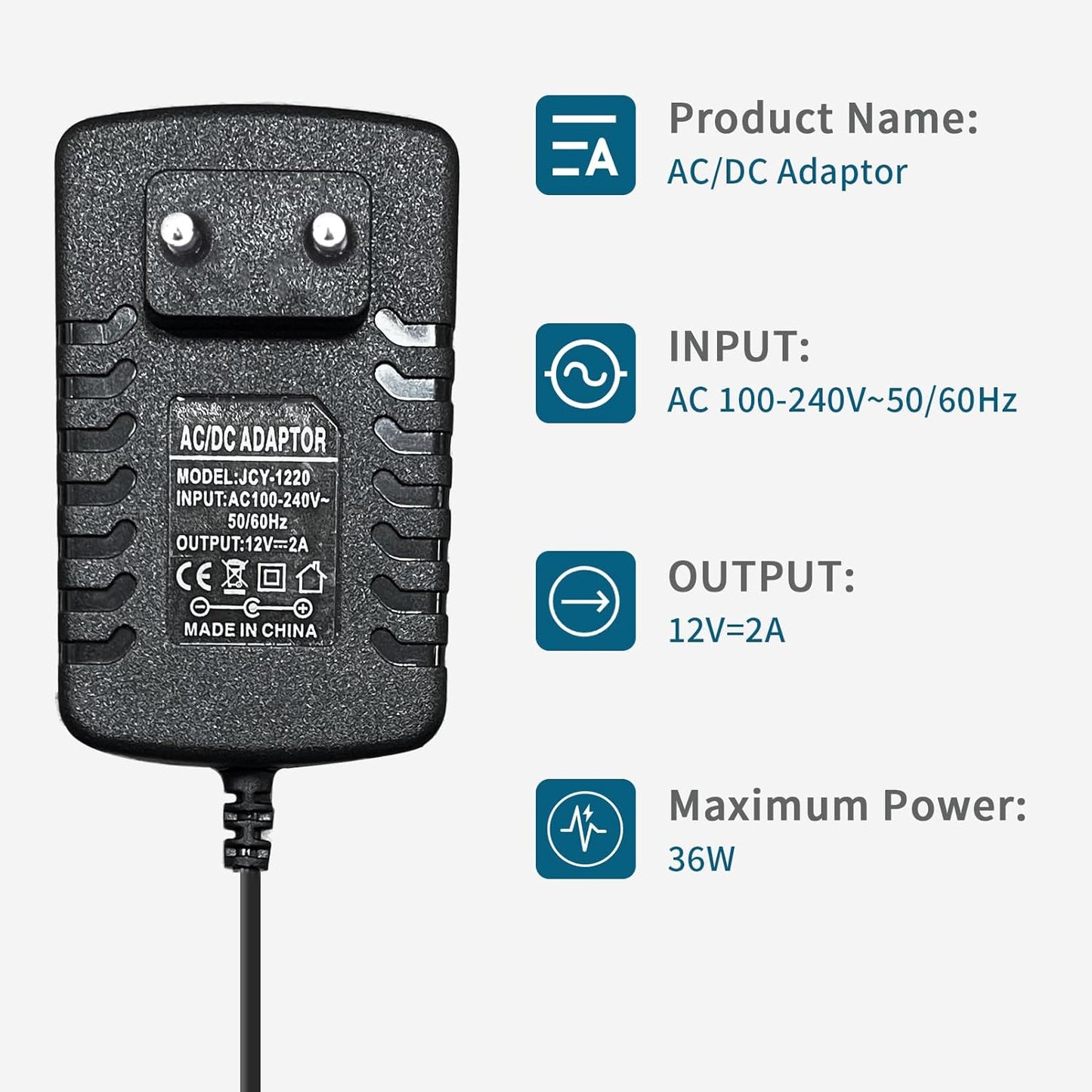 SUCIKORIO Power Supply 12V 2A 24W Universal Transformer AC 220V to DC 12 Volt 2A Power Adapter Charger AC Adapter for LED Strips, Screens and Electronic Equipment
