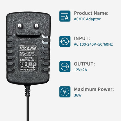 SUCIKORIO Power Supply 12V 2A 24W Universal Transformer AC 220V to DC 12 Volt 2A Power Adapter Charger AC Adapter for LED Strips, Screens and Electronic Equipment