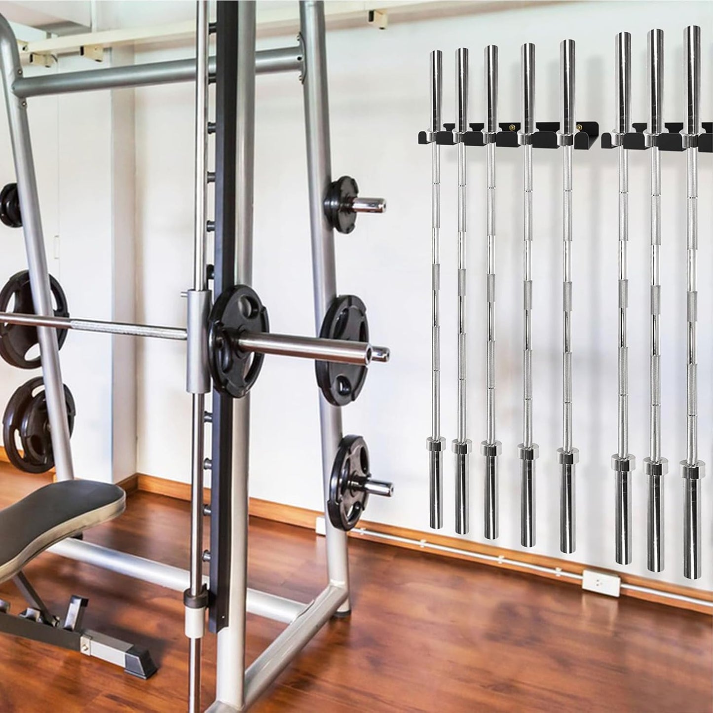 YZZHAJ Vertical Wall Mounted Olympic Barbell Holder, Bar Holder, Barbell Storage Rack, Gym Rack Organizer, Home Gym Accessories Hanger for Home, Garage Gym