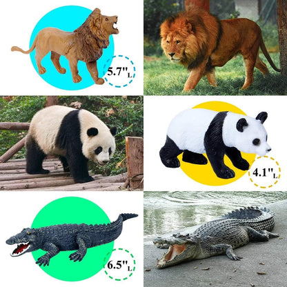Mini Tudou 12 Pcs Safari Animals Figures Toys w/ 57x38.6’’ Large Activity Play Mat, Realistic Jumbo Jungle Wild Zoo Animals Figurines Playset w/ Elephant, Giraffe, Lion for Kids Toddlers Boys & Girls