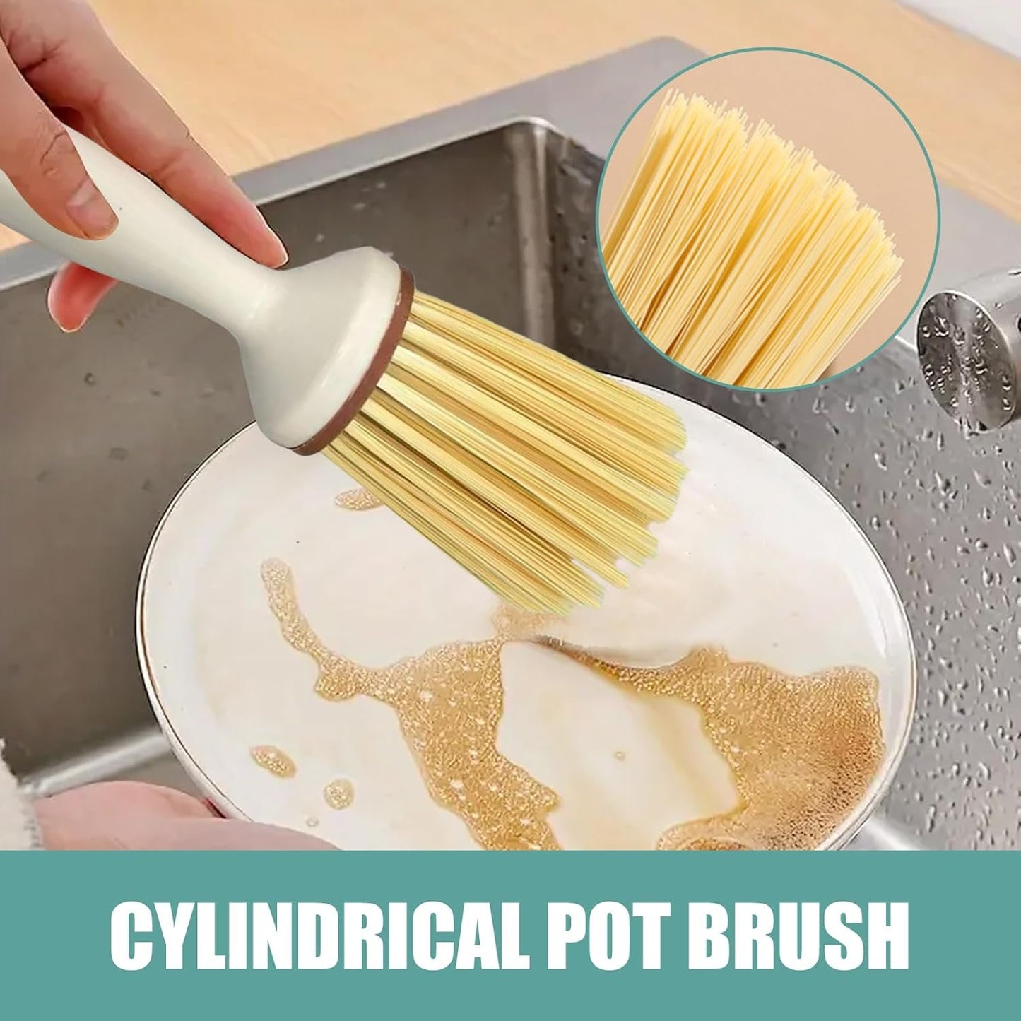 Kitchen Scrub Brush, Ergonomic Cleaning Tool, Heavy Duty Sink and Cookware Scrubber, Multi Purpose Household Cleaner for Stove, Pot, Edge and Corner Detailing, 8.27x2.95in