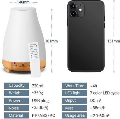 Aromatherapy Air Humidfier Aroma Diffuser Essential Oil Diffuser with Remote Control Led Night Light for Home White
