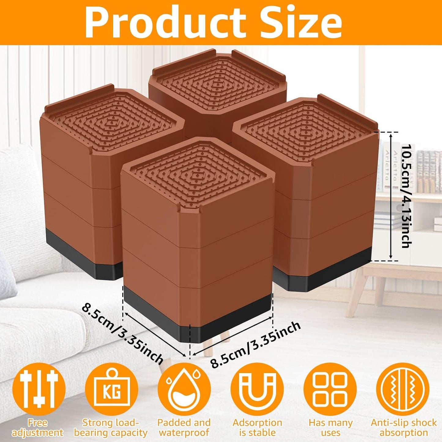 Bed Risers 3-Layer Detachable Adjustable Furniture Risers, Heavy-Duty Stackable Bed Lifts Risers, Durable & Stable Table Couch Sofa Bed Risers Detachable Bed Risers, Reusable Bed Risers (Brown)