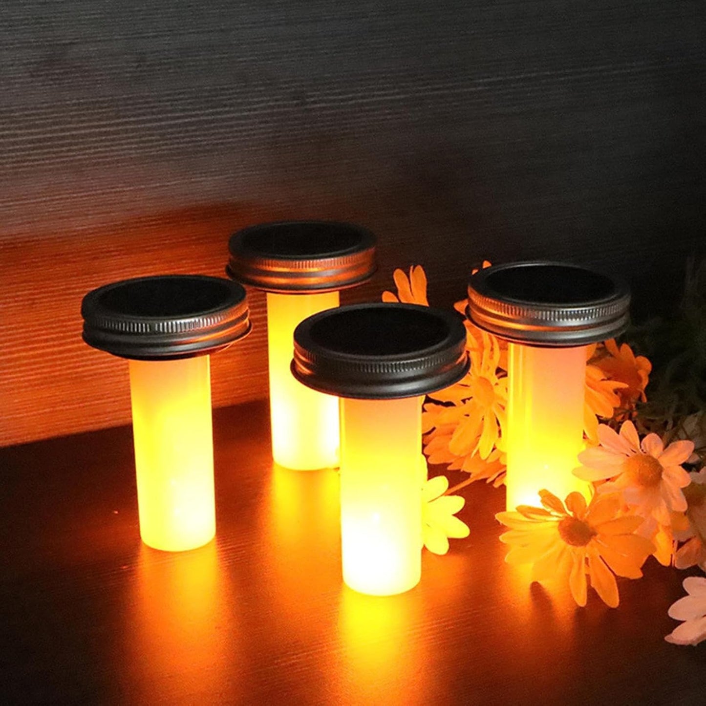 Solar Jar Light Lids, Sun-Powered Replacement Top, Wide-Mouth Cover Design, 4.45x2.76x2.76 Inches, 600mAh Battery Capacity, 6-8 Hour Charging, for Backyard, Patio, Wedding