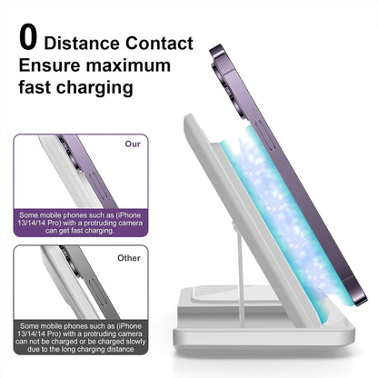 3 in 1 Wireless Charger, 15W Fast Wireless Charging Station Stand Compatible with iPhone 16 15 14 13 12 11 XS Series, Air Pods Pro 2/4/3, Apple Watch Series 10/Ultra2/9/8/7/6/5/4/3/2/SE,White