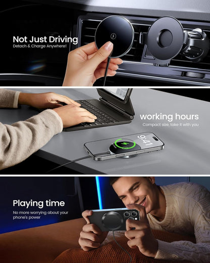 Hoonyer Magnetic Car Mount Charger,Car Phone Holder Mount, Air Vent/Dashboard,15W Fast Magnetic Car Charger for iPhone 16/15/14/13/12 Series, Fast Charging, Black