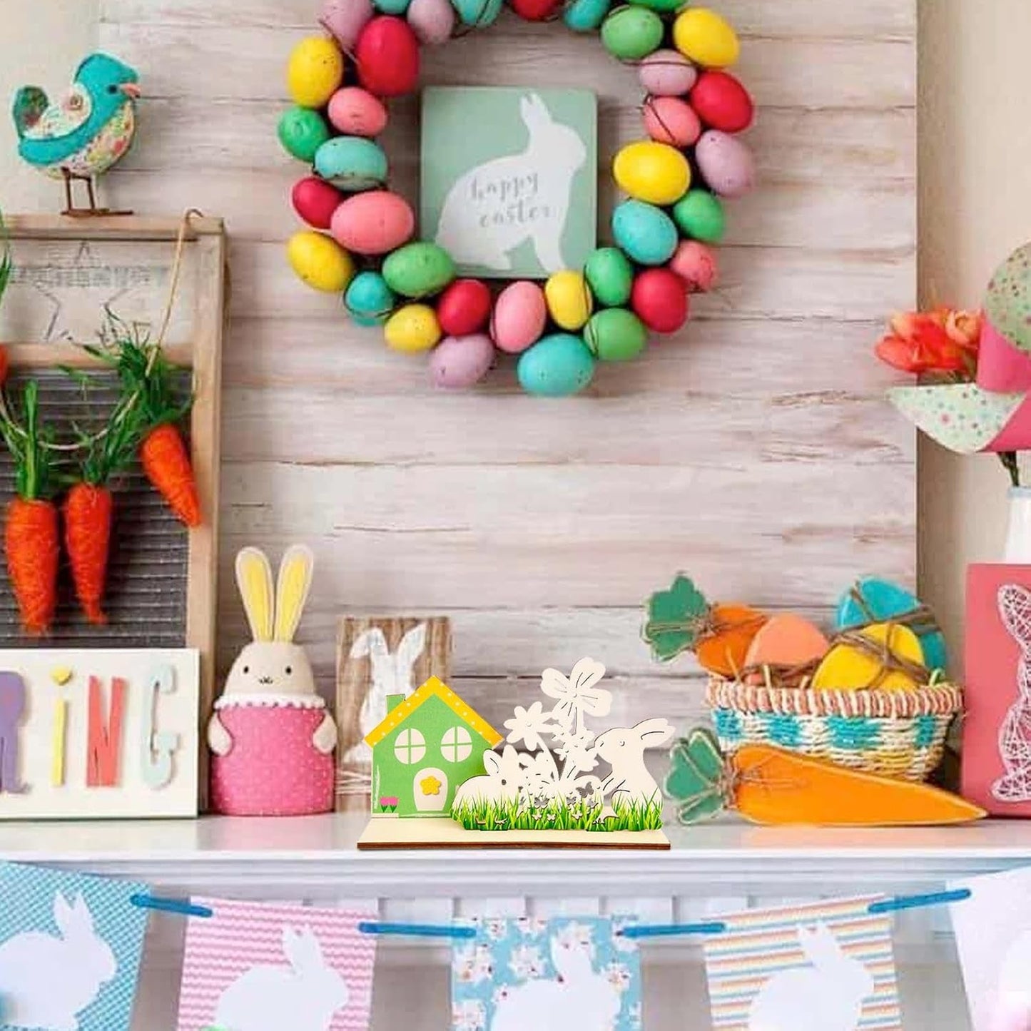 Wooden Easter Bunny House Sign, Easter Tabletop Decorations, Cute Rabbit Holiday Decor, Art Craft Centerpieces, Easter Dining Table Signs, Collectible Wooden Table Decor for Easter Celebration