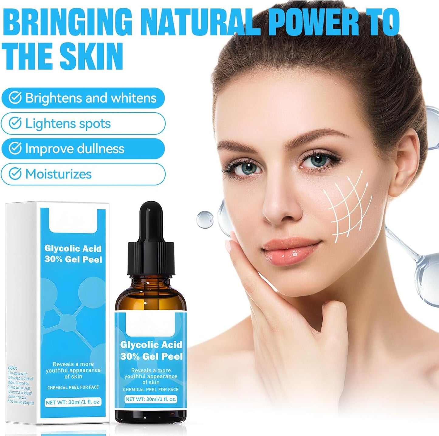 Glycolic Acid Serum Face Gel, Glycolic Acid 30% Gel, Powerful and Delicate Face Exfoliator, Glycolic Acid Renewal Serum, Smooth and Radiant Skin, Irritation-Free – 30 ml