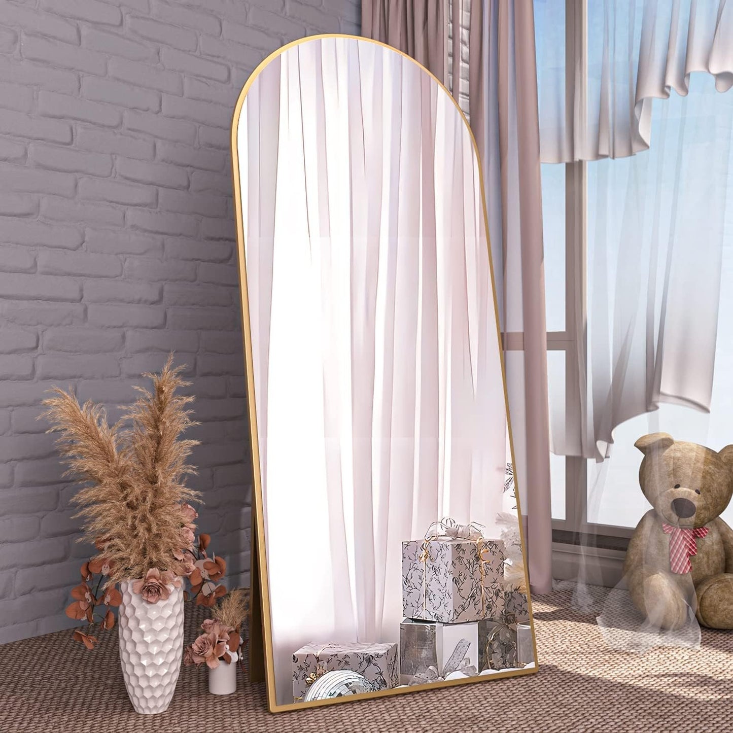 NEUWEABY Arched Floor Mirror 65"x24" Arch Full Length Mirror with Stand Gold Large Wall Mirror Full Body Mirror Standing Hanging or Leaning Against Wall for Bedroom Entry, Living Room
