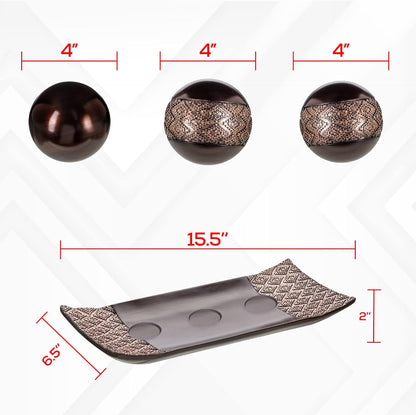 HomeRoots Tray and Orbs Balls Set of 3 | Beautiful Decoration Centerpiece, Home Decor | Decorative Accents Balls for Living Room, Coffee and Dining Table Décor
