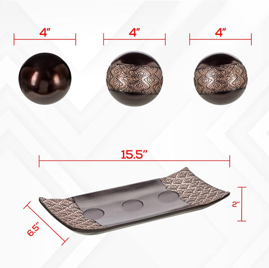 HomeRoots Tray and Orbs Balls Set of 3 | Beautiful Decoration Centerpiece, Home Decor | Decorative Accents Balls for Living Room, Coffee and Dining Table Décor