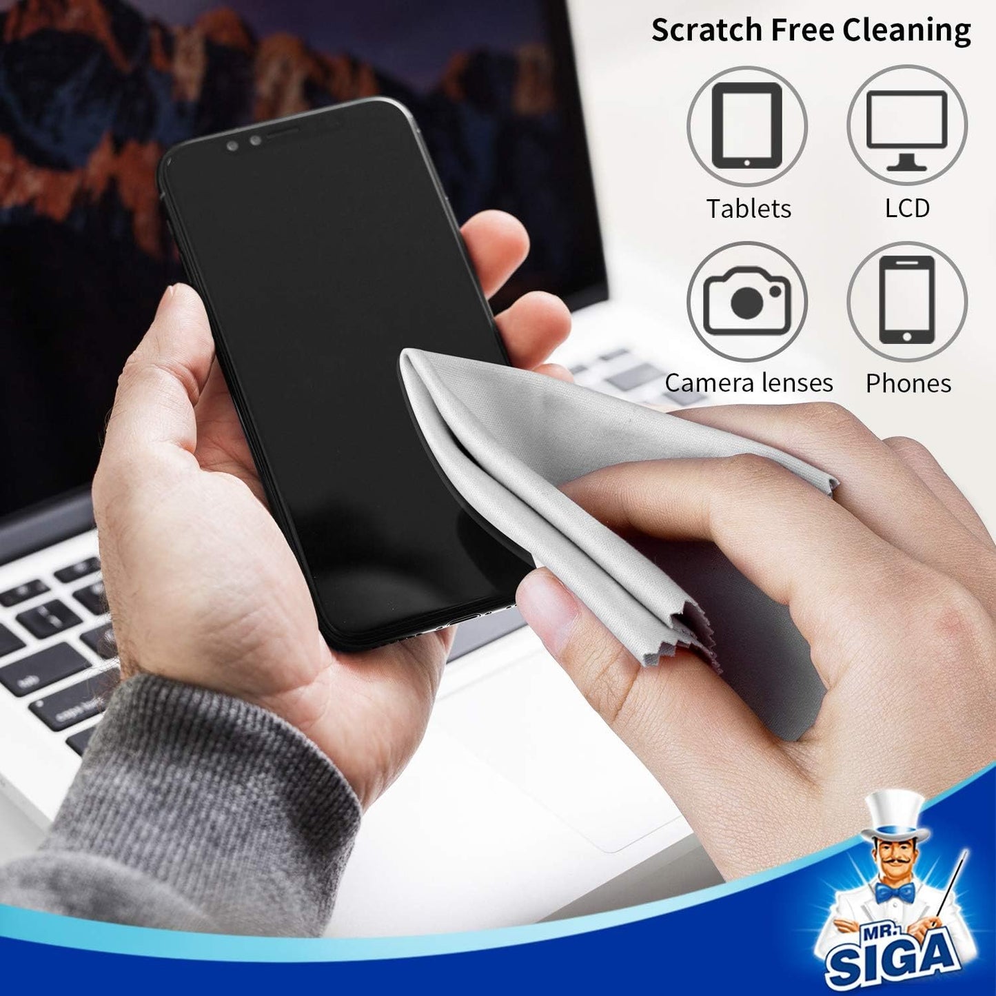 MR.SIGA - Microfibre Cleaning Cloths for Lenses, Glasses, Screens, Tablets