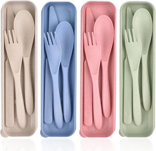 4 Pack Travel Cutlery Set with Case, Reusable Spoon Knife Forks Utensil Set, Portable Travel Utensils for Kids Adult Travel Picnic Camping Or Birthday, Anniversary Use