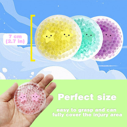 Boo Boo Ice Packs - 8 Small Gel Bead Cold Compress Packs, Instant Pain Relief for Injuries, Teething, Bumps & Bruises - Child-Safe Cooling Pads for First Aid Kits (8 Color Star Smile)