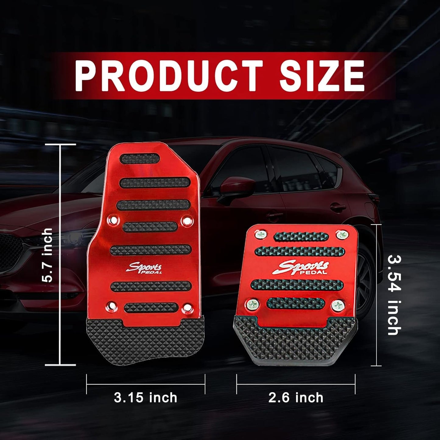 jeseny 3 PCS Car Non-Slip Aluminum Alloy Pedal Pads, Manual/Automatic Gearbox Gas Pedal Brake Pedal Cover, Anti-rubbing Car Clutch Pedal Kits, Auto Universal Replacement Accessories (Red)