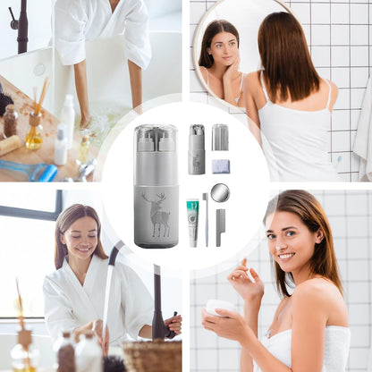 Travel Toiletry Cup Set, Multi-Functional Kit, Portable Travel Must-Haves, Compact Bathroom Organizer, Leak-Proof Containers, for Business Trip School Camping Use, 8.27 x 2.68 x 2.68 Inch, grey