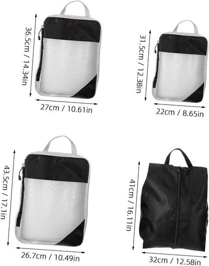 PartyKindom 4pcs Compression Packing Cubes for Luggage Organization Durable Travel Storage Bags with Mesh Design