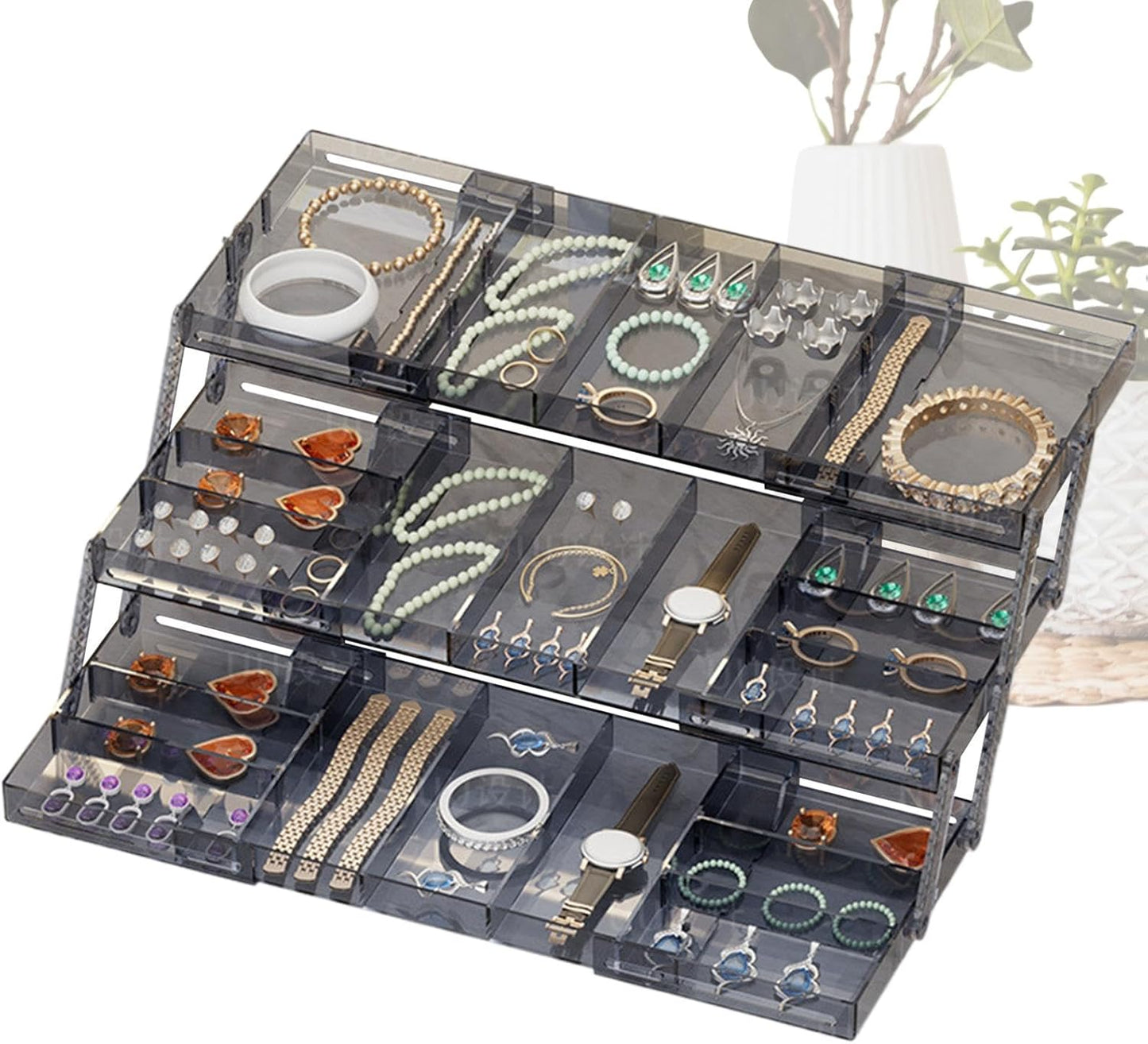 Ungtyb 3 Tier Drawer Organizer, Expandable Storage Tray, Adjustable Compartments Storage Trays, Hair Accessories Storage Tray 9.84x5.9x2.68 for Makeup, Hair Accessories, Jewelry, Pins
