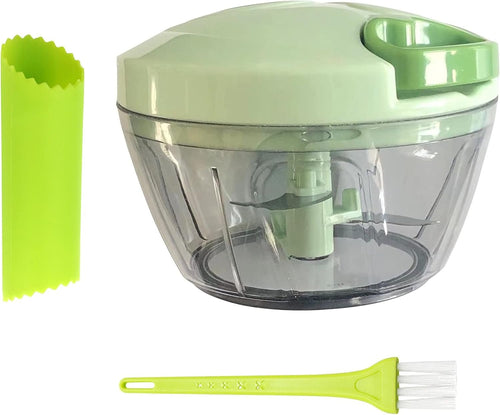 Brilliant JJJJ Complete Set for Hassle-Free Garlic Prep - 400ML Manual Food Chopper, Vegetable Chopper, Hand-Pull Food Processor, and Silicone Garlic Peeler with Cleaning Brush for Chopper Blades