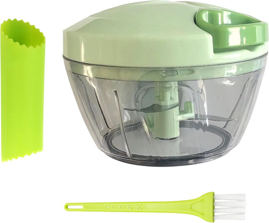 Brilliant JJJJ Complete Set for Hassle-Free Garlic Prep - 400ML Manual Food Chopper, Vegetable Chopper, Hand-Pull Food Processor, and Silicone Garlic Peeler with Cleaning Brush for Chopper Blades