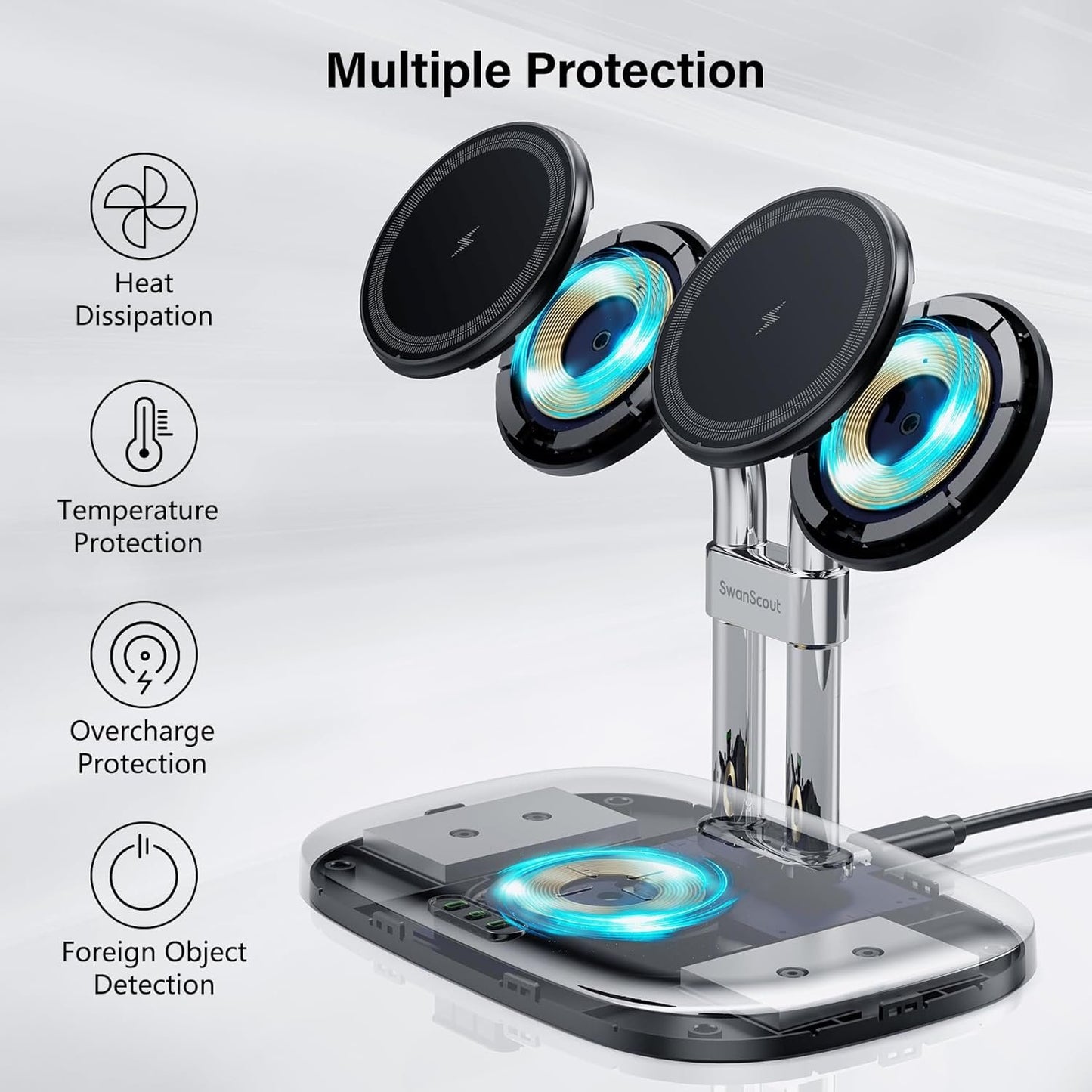 SwanScout Magnetic Dual Phone Charger for iPhone, 3 in 1 Wireless Charging Station for iPhone 15/14/13/12 Series, for Air pods Pro 2/3, Magnetic Wireless Phone Charger (Black)