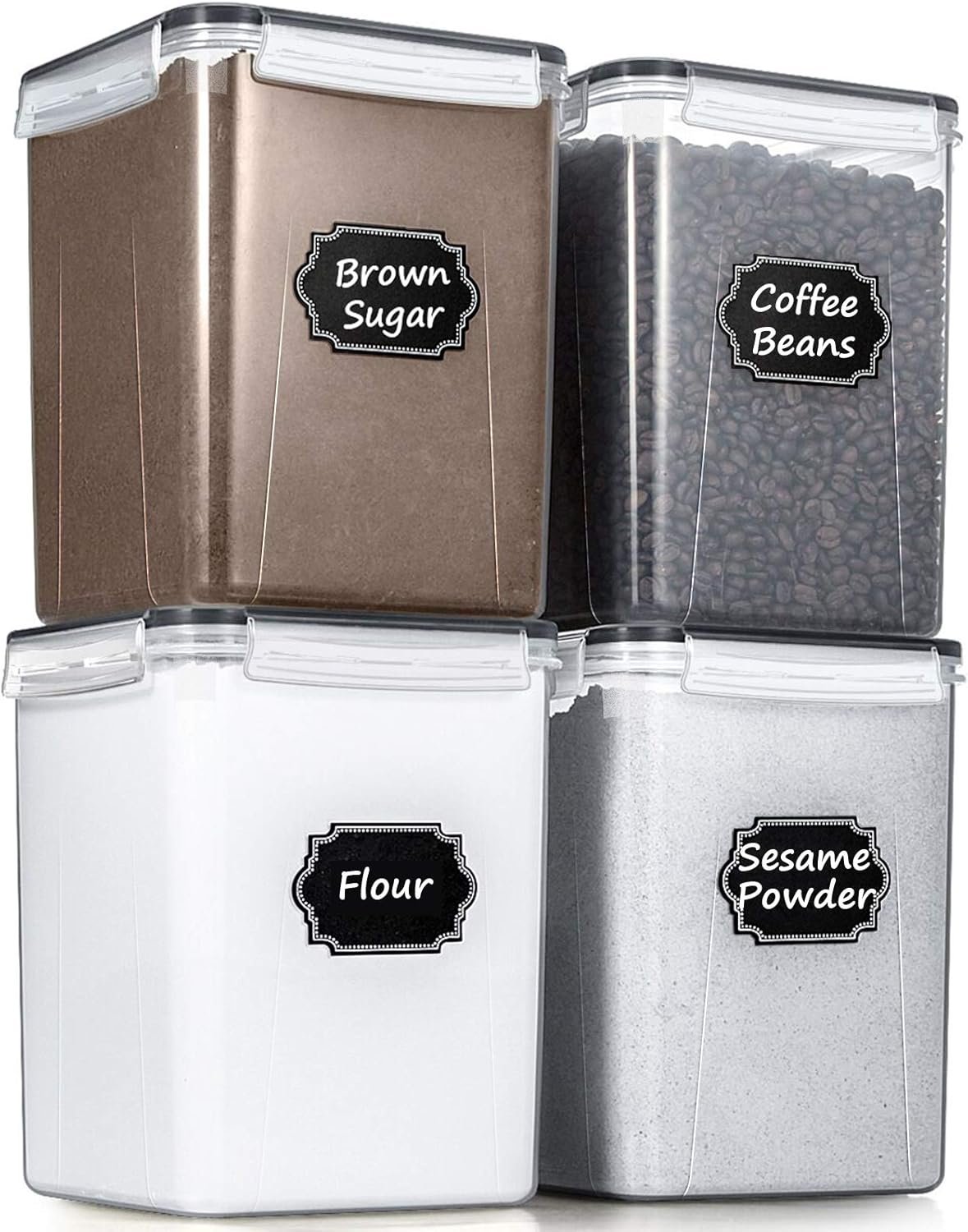 Large Food Storage Containers 5.2L/175oz, Wildone 4 Piece BPA Free Plastic Airtight Food Storage Containers for Flour, Sugar, Baking Supplies, Kitchen & Pantry Containers with 20 Labels