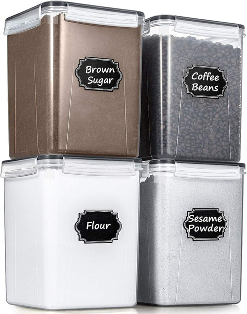 Large Food Storage Containers 5.2L/175oz, Wildone 4 Piece BPA Free Plastic Airtight Food Storage Containers for Flour, Sugar, Baking Supplies, Kitchen & Pantry Containers with 20 Labels