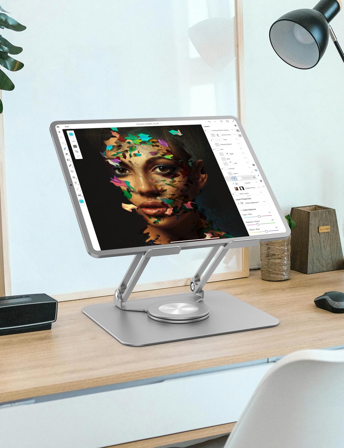 PHOCAR 360° Rotating Laptop Stand for Desk, Aluminum Foldable Laptop Holder, Adjusutable Laptop Riser Compatible with MacBook Air/Pro, DELL, Surface, HP, Acer, ASUS, Lenovo, Victus, up to 16''