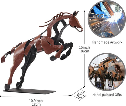 SunBlogs Art Horse Statue, Unique Metal Art Handmade Sculpture for Home Decor, Rustic Decor, Gifts for Horse Lovers (Brown)
