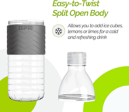 Copco Hydra Water Bottle with Spill-Resistant Lid, 16.9 oz (Set of 2) - Reusable Tritan Non-Slip Sleeve, Twist-Open Body - BPA-Free, Leak-Proof, Durable & Portable for Gym, Office, School (Gray)